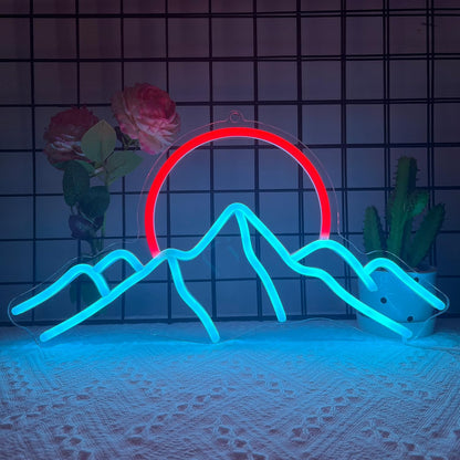 Mount Fuji Sunrise Neon Sign – Japanese Sakura USB LED Wall Decor for Gaming Rooms, Bars, Garages and Bedrooms with Artistic Glow