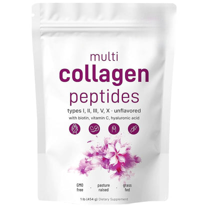 Multi Collagen Peptides Powder – Hydrolyzed Protein Blend with Types I, II, III, V and X for Convenient Daily Collagen Supplementation