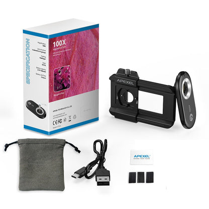 Upgraded Three-in-One Smartphone Microscope Lens Kit – 100X–200X Macro Lens with LED Light, Compatible with Most iOS & Android Phones
