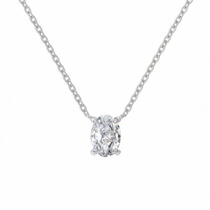 Oval Cut Solitaire Moissanite Pendant Necklace – Certified Diamond-Look S925 Silver Fine Jewelry with Elegant Neck Chain for Women, Weddings and Special Gifts