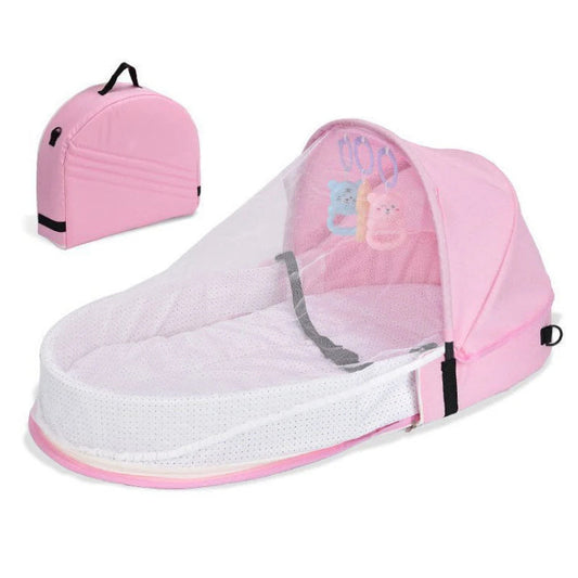 Baby Folding Crib with Mosquito Net – Portable Anti-Crush Travel Bed with Comfortable Mattress for Newborn Camping and Home Use