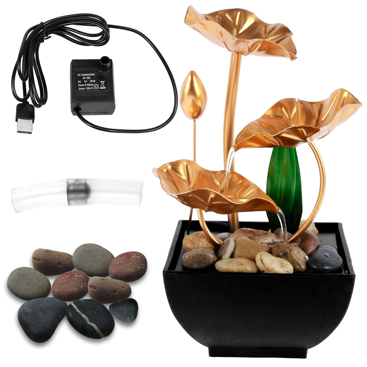 Flowing Water Tabletop Fountain Decor – LED Ring Light Meditation Fountain with Circulating Water for Home Office Zen & Feng Shui Ambience