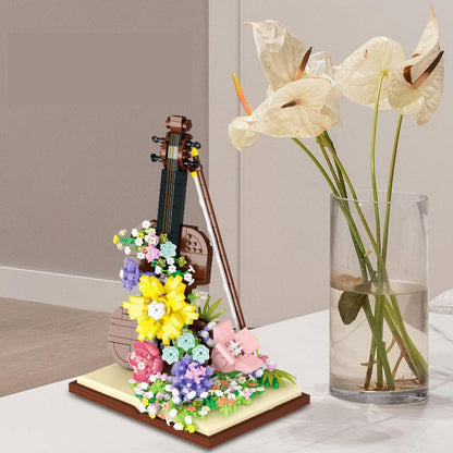 Mini Piano & Violin Building Block Set – DIY Musical Instrument Model with Eternal Flower Decor, Creative Gift for Children’s Birthdays