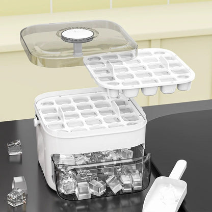 Double Layer Ice Cube Tray with Lid- Pull-Out Drawer with Handle for Easy Storage and Serving, Compact Kitchen Freezer Gadget