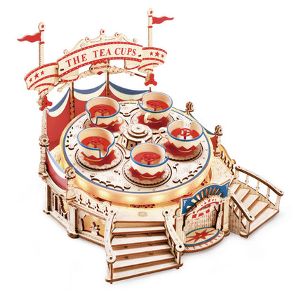 Tilt-A-Whirl Puzzle Building Toy – 3D Amusement Park Tea Cup Building Toy, Creative Christmas or Birthday Gift for Kids