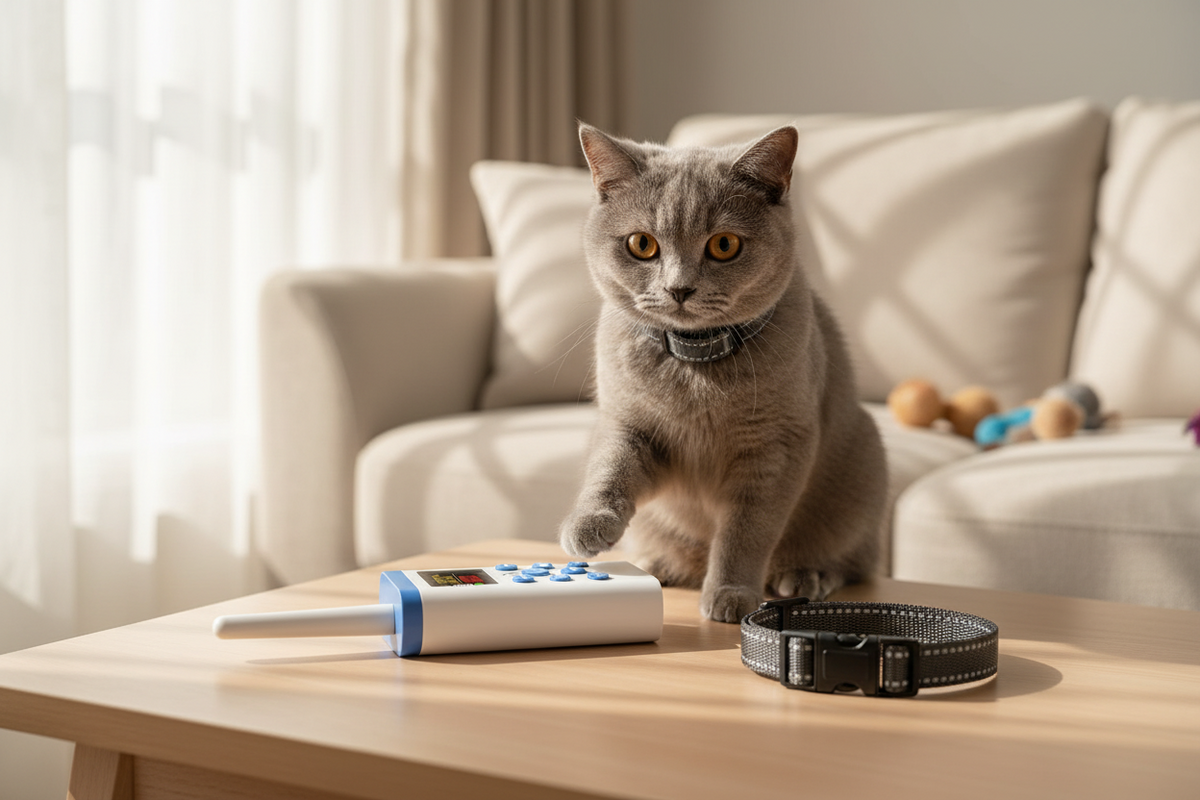 No-Shock Cat Training Collar – Remote-Controlled Anti-Meowing Collar for Gentle Behavior Guidance and Convenient Indoor Pet Training