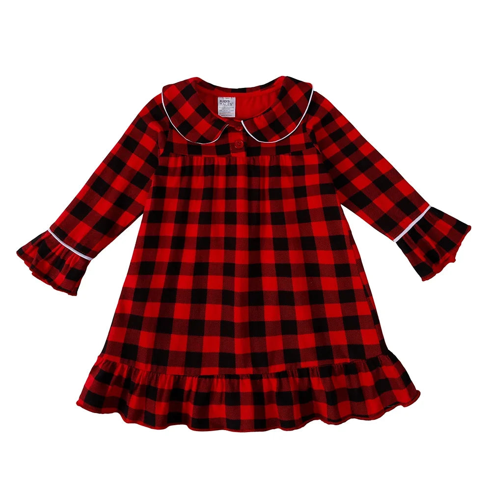 Kids Tales Christmas Pajama Set – Classic Red Velvet and Plaid Family Matching Outfits for Toddlers, Boys, and Girls Holiday Clothing