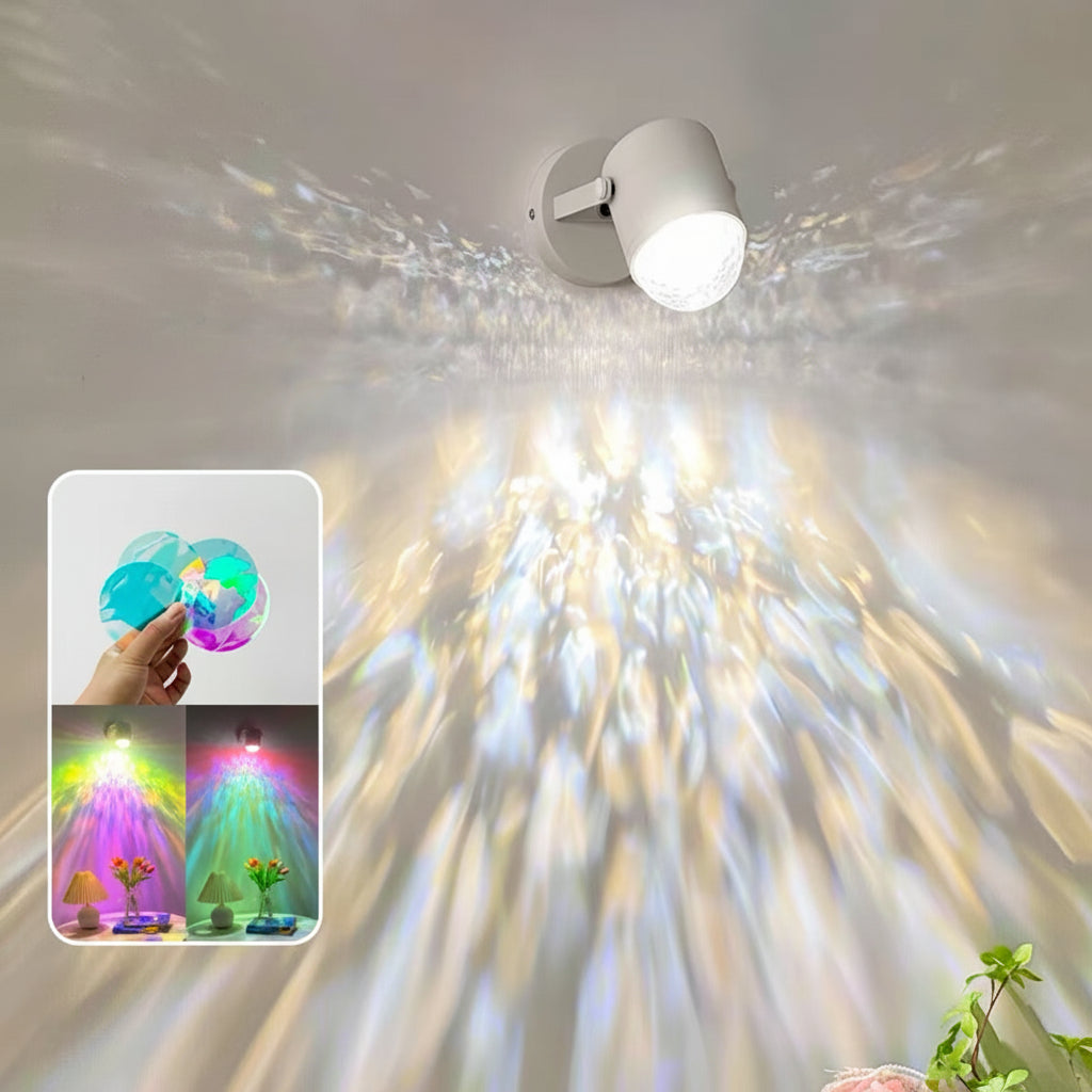 Water Ripple Wall Lamp – Rotating Sunset Ambient Night Light with Moving Shadow Effect for Bedrooms, Streaming Backgrounds and Mood Decor