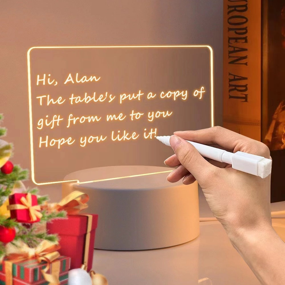 DIY Acrylic LED Message Note Board – Rewritable Creative Night Light with Pen for Personalized Messages, Desk Decor & Gift Displays