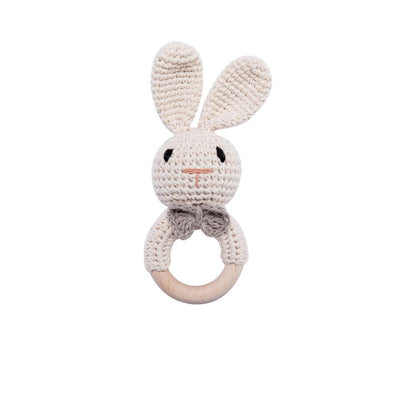 Crochet Bear Baby Rattle - Handmade Animal Teether Toy for Newborn Sensory Learning and Motor Skill Growth