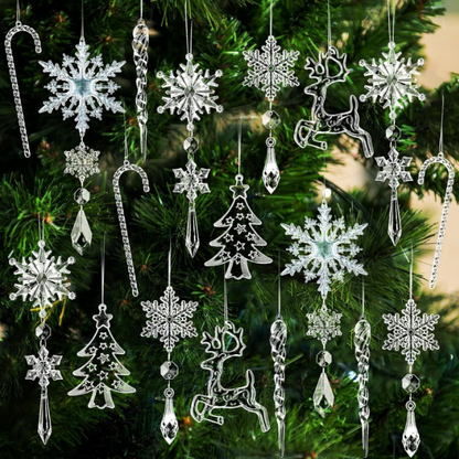 Acrylic Snowflake & Icicle Christmas Ornaments – Crystal Hanging Decorations for Holiday Trees, Winter Parties, Festive Home Décor