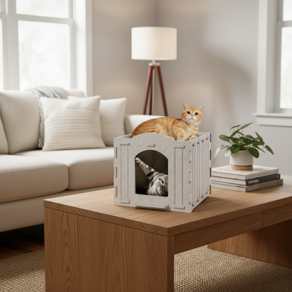 Multi-Function Detachable Cat House – Two-Storey Indoor Kitty Condo with Washable Cushioned Bed for Kittens and Multiple Small Pets