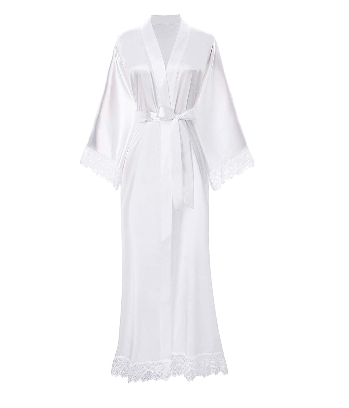 Luxury Silk Satin Lace Robe – Long Bridal Bathrobe for Women, Elegant Lingerie & Bridesmaid Wedding Nightwear