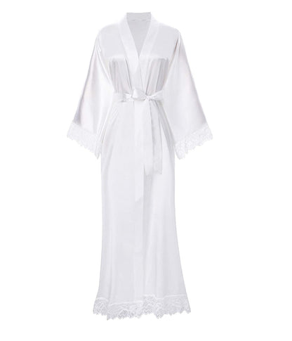Luxury Silk Satin Lace Robe – Long Bridal Bathrobe for Women, Elegant Lingerie & Bridesmaid Wedding Nightwear