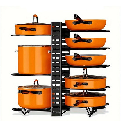 Space Saving Pot Rack Organizer - 8-Tier Metal Kitchen Storage Holder for Pots Pans Lids, Durable Home Organization Solution