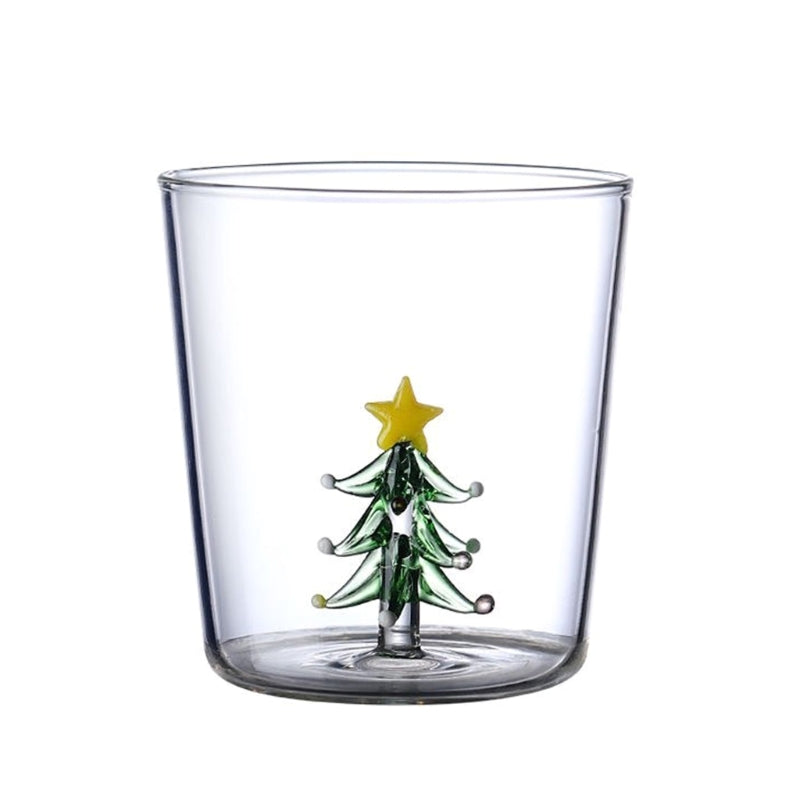 Christmas Tree Drinking Glass – 3D Double-Layer Wine and Water Goblet with Internal Holiday Figurine, Creative Festive Cup Gift Idea