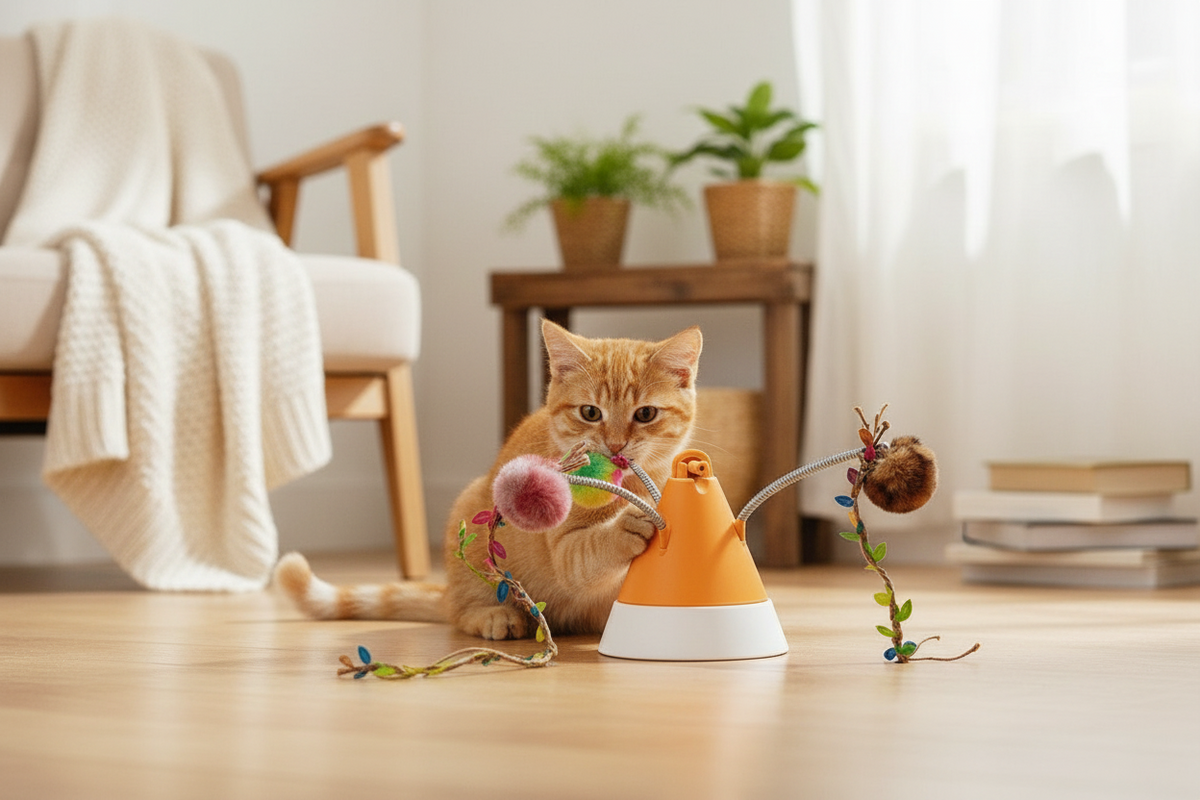 Interactive Cat Toy – 360° Rotating Laser and Simulated Meow Sound with Multiple Play Modes for Exercise, Stimulation and Indoor Entertainment