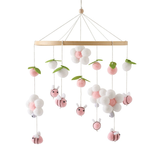 Wooden Baby Crib Mobile Bed- Soft Felt Bear Music Rattle Hanging Toy for Nursery Decor and Early Sensory Development