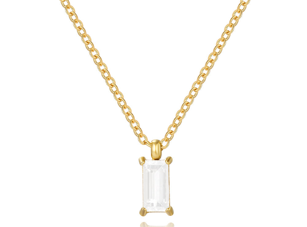 Rectangular Zirconia Pendant Necklace – Gold-Plated Stainless Steel Fine Jewelry for Women with Elegant Short Chain Design, Wholesale Fashion and Gifts