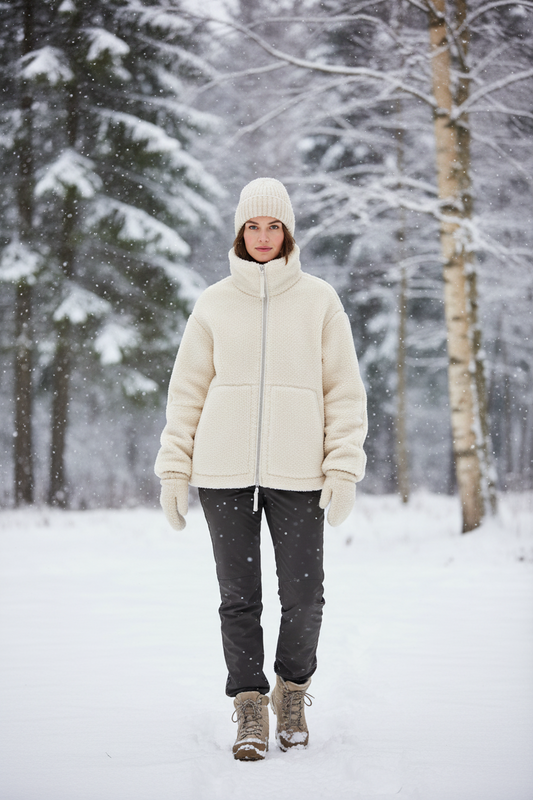 Women's Vintage Fleece Jacket – Warm Zip Up Winter Coat with Lapel Collar for Casual Streetwear and Daily Fashion