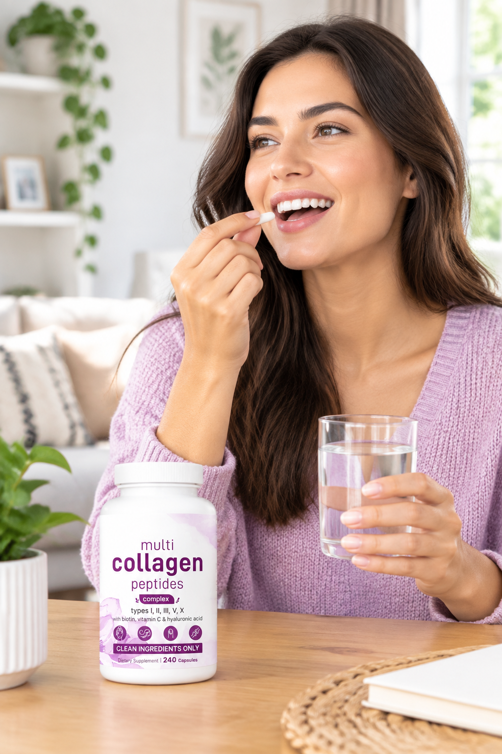 Multi Collagen Peptides Capsules – 240-Count Types I, II, III, V and X with Biotin, Vitamin C and Hyaluronic Acid