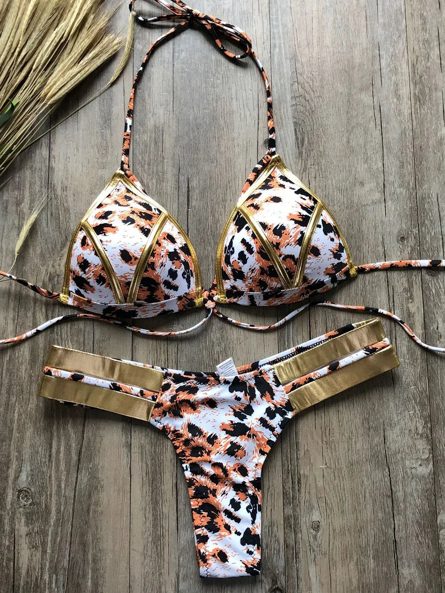 Halter Push-Up Brazilian Bikini Set – Bandage String Swimsuit for Women, Sexy Two-Piece Beachwear for 2025 Trends