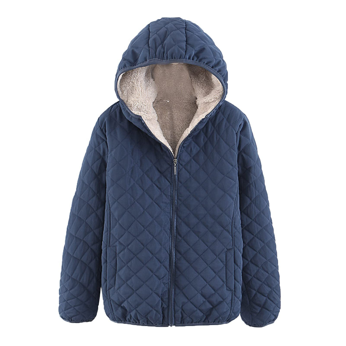 Women's Winter Cotton Parka – Hooded Lamb Wool Padded Jacket with Thick Plaid Lining for Cozy Cold Weather Style