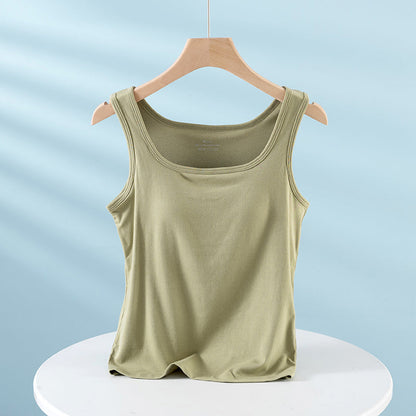 Integrated Strap Vest Top with Chest Pad – Women’s Built-In Bra Innerwear Base Shirt for Daily Comfort and Style