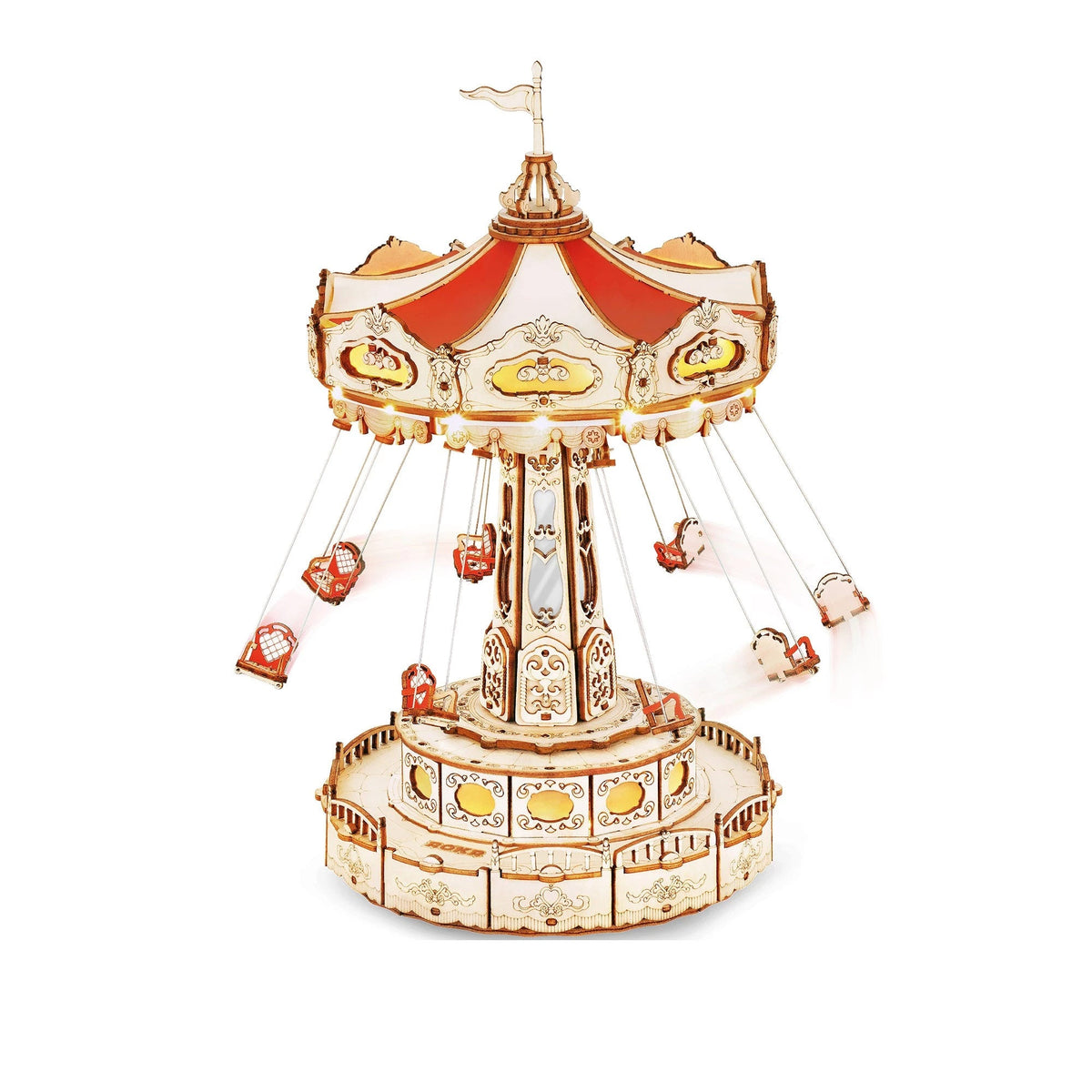 DIY Wooden Puzzle Music Box – Magical Amusement Park Christmas Gift Toy with Swing Model & Easy-Assemble Kids Craft Kit