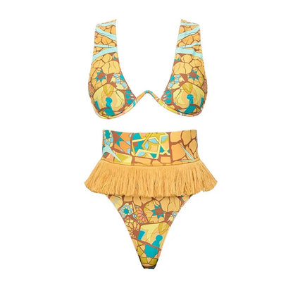 Tassel Print Bikini Set – Elegant Women’s High-End Swimsuit with Cross-Border Detailing, Stylish and Fashionable Summer Swimwear