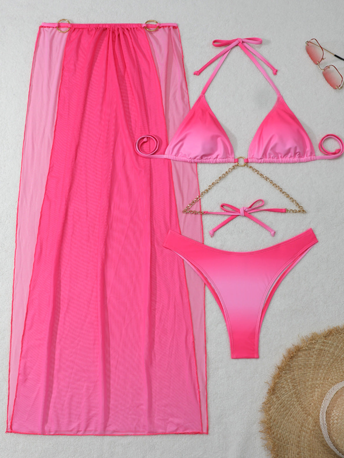 Gradient Halter Bikini Set with Cover-Up – Sexy 3-Piece Women’s Swimsuit for Beach Vacations, Summer Pool Parties & Resort Wear