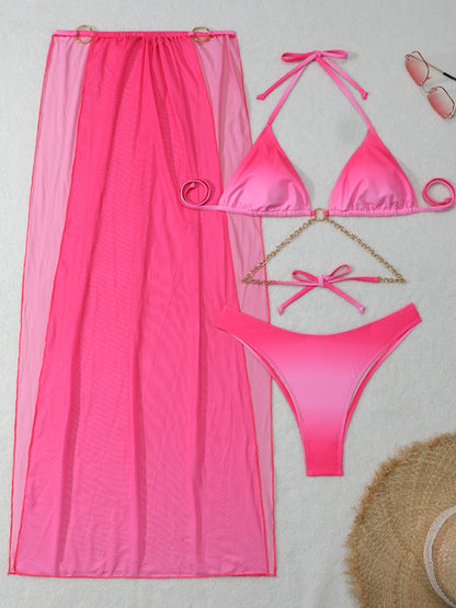 Gradient Halter Bikini Set with Cover-Up – Sexy 3-Piece Women’s Swimsuit for Beach Vacations, Summer Pool Parties & Resort Wear