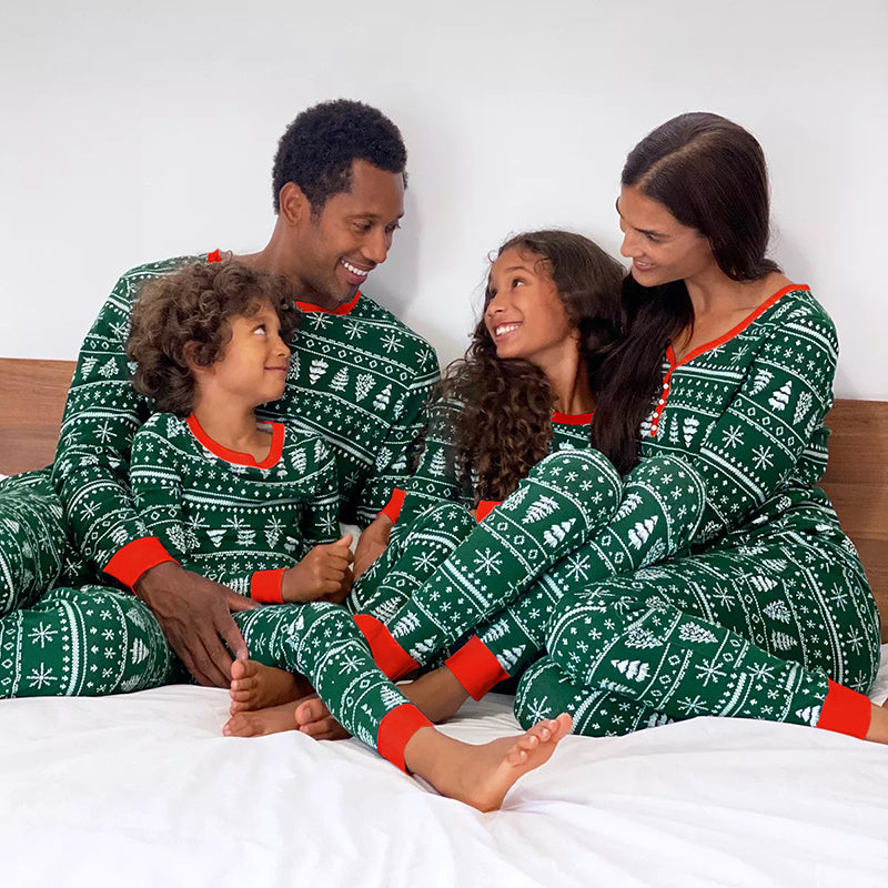 Christmas Family Matching Pajamas – Allover Print Two-Piece Sets for Parents and Kids with Baby Romper, Holiday Sleepwear Ensemble