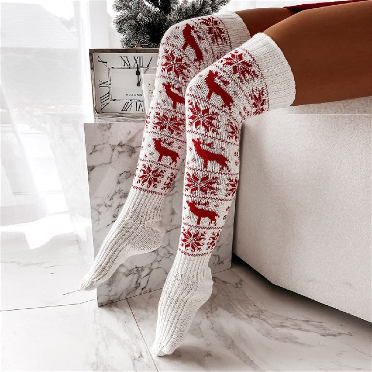 Women’s Christmas Knit Over-Knee Socks – Warm Cotton Winter Stockings, Trendy 2025 Holiday Accessories for Festive Outfits, Lounge Wear, and Seasonal Fashion