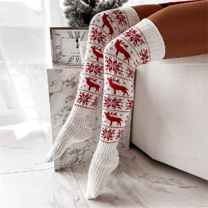 Women’s Christmas Knit Over-Knee Socks – Warm Cotton Winter Stockings, Trendy 2025 Holiday Accessories for Festive Outfits, Lounge Wear, and Seasonal Fashion