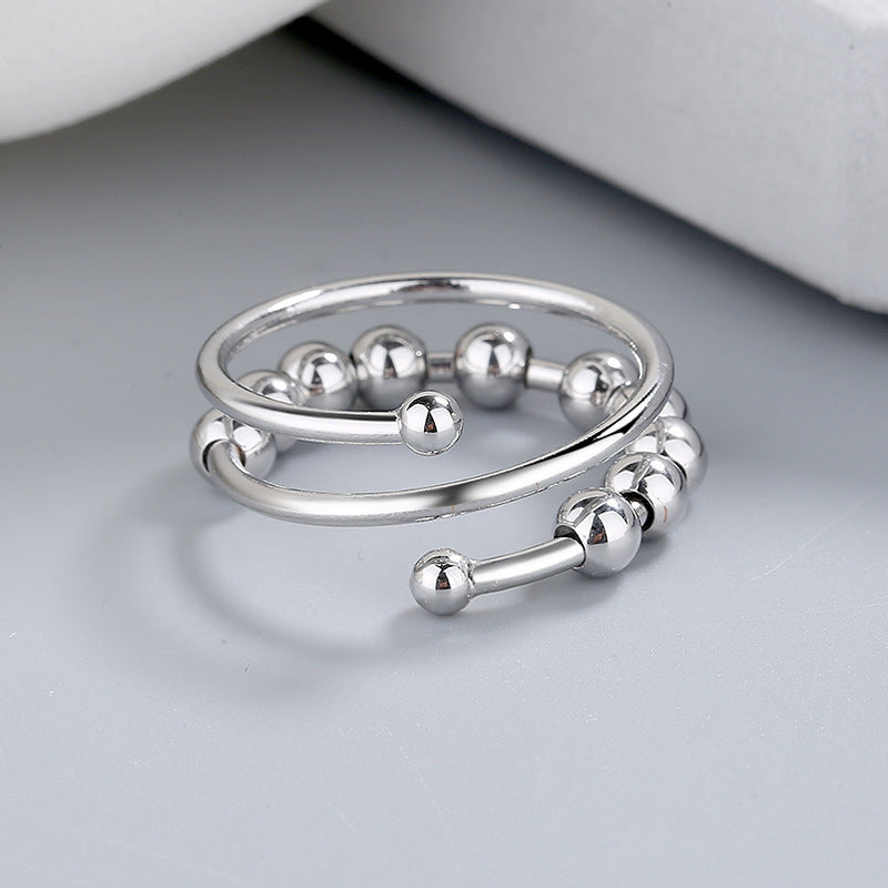 Korean Vintage Beaded Wide Ring – Silver-Tone Open Handmade Jewelry for Women and Couples with Unique Statement Style and Gift Appeal