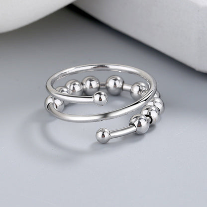 Korean Vintage Beaded Wide Ring – Silver-Tone Open Handmade Jewelry for Women and Couples with Unique Statement Style and Gift Appeal