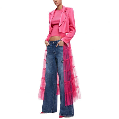 Mesh Cardigan Dress Women - Long Sleeve Turn Down Collar Slim Fit Dress, Casual Elegant Outfit for Daily Wear and Office Fashion