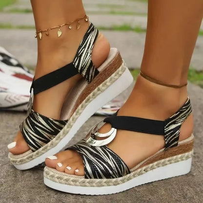 Women’s Snake Print Wedge Sandals – Summer Platform Gladiator Shoes, Comfortable Medium High Heels for Casual Outings & Fashion Wear