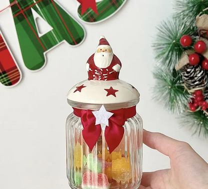 Christmas Glass Sealing Jar – Cute Santa Candy Storage Bottle for Snacks, Cookies & Holiday Treats, Decorative Kitchen Container for Xmas & New Year