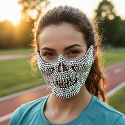 Rhinestone Cat Masquerade Mask – Full Crystal Feline Half-Face Costume for Halloween, Prom, Weddings, Themed Parties and Glamorous Photo Looks
