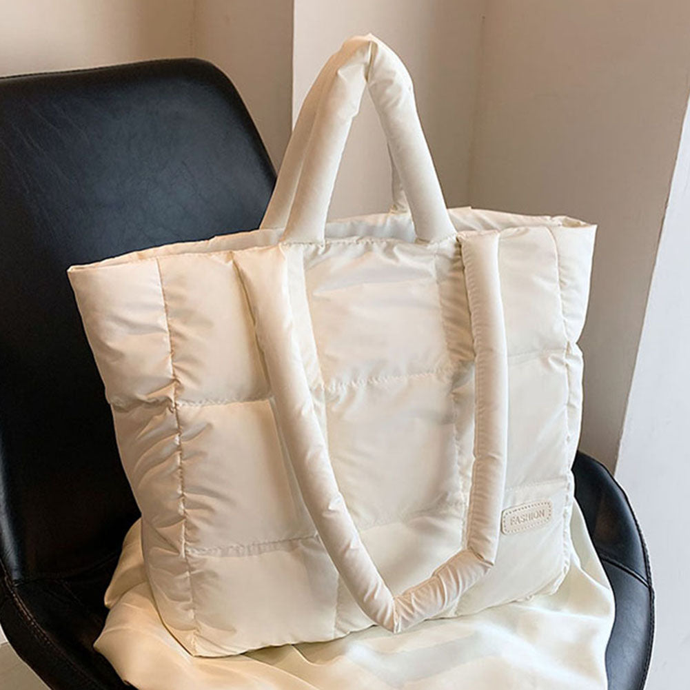 Puffer Quilted Cotton Shoulder Large Tote Bag – Cloud Handbag with Padded Design for Women, Lightweight Casual Shopping Purse for Daily Travel & Essentials