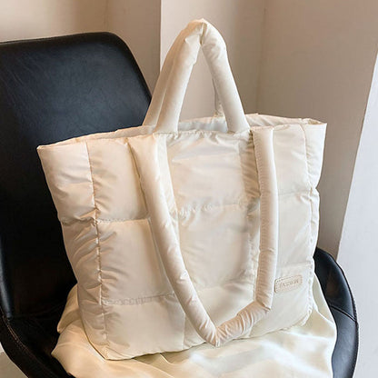 Puffer Quilted Cotton Shoulder Large Tote Bag – Cloud Handbag with Padded Design for Women, Lightweight Casual Shopping Purse for Daily Travel & Essentials