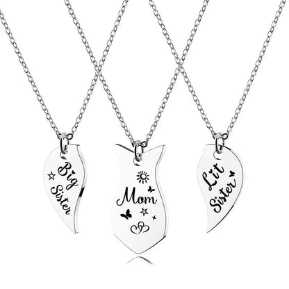 Mother Daughter Necklace Set - 3PCS Heart Matching Stainless Steel Pendant Jewelry for Mom Big Sister Little Sister Family Gift
