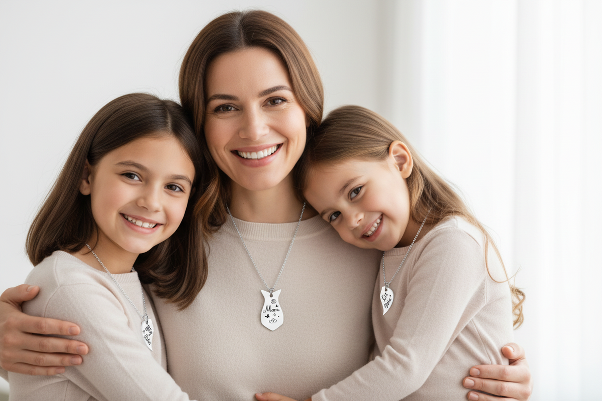Mother Daughter Necklace Set - 3PCS Heart Matching Stainless Steel Pendant Jewelry for Mom Big Sister Little Sister Family Gift