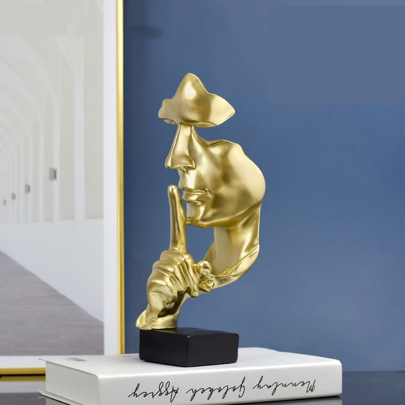 Abstract Resin Silence is Gold Statue - Thoughtful Art Sculpture for Living Room or Office Desktop, Perfect Gift for Creatives