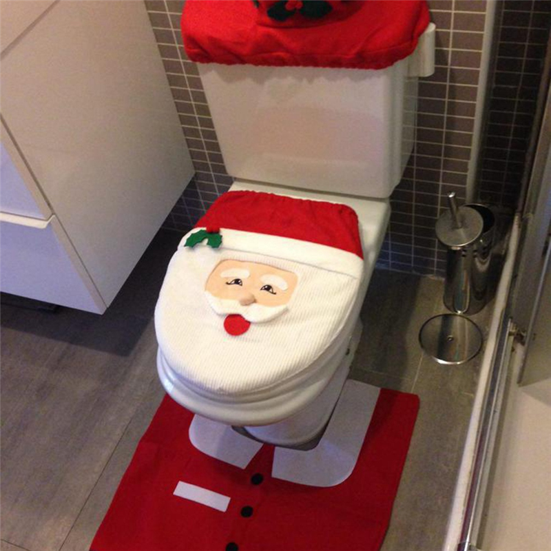 Cute Santa Toilet Seat Cover Set – Christmas Bathroom Flannel Mat & Lid Decor, Festive Holiday Accessories for Home & New Year Parties