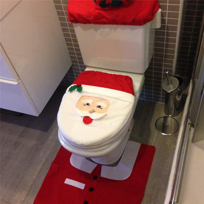 Cute Santa Toilet Seat Cover Set – Christmas Bathroom Flannel Mat & Lid Decor, Festive Holiday Accessories for Home & New Year Parties