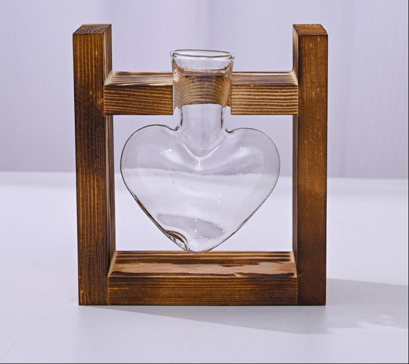 Glass Propagation Station – Tabletop Hydroponic Plant Vase with Wooden Tray for Home, Office and Elegant Botanical Display