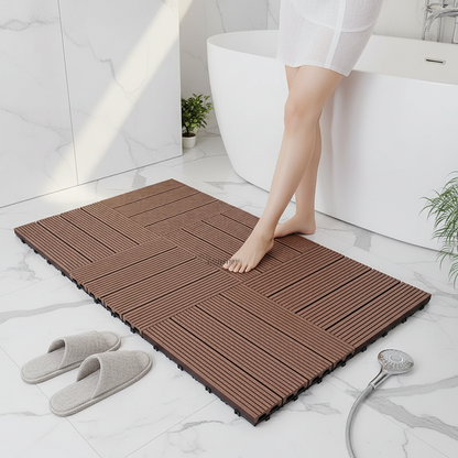 Raised Wood-Look Floor Mat – Moisture-Proof Anti-Fall Splicing Pad for Elderly and Pregnant Users with Safer Bathroom or Home Footing